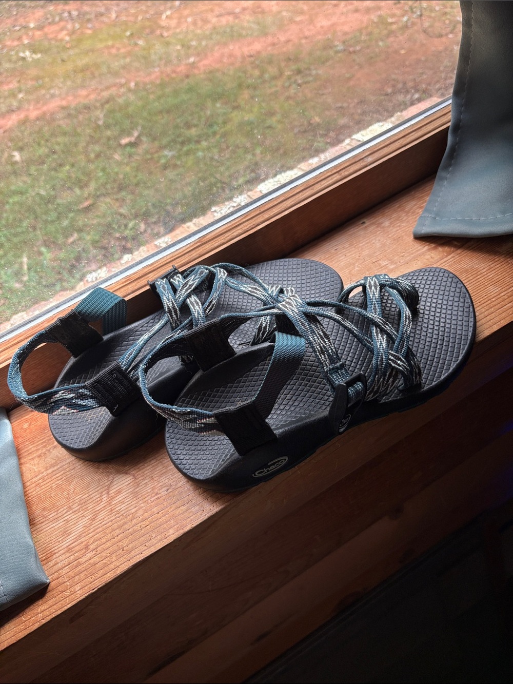 Chaco Women's Black and Teal Strappy Outdoor Sandals